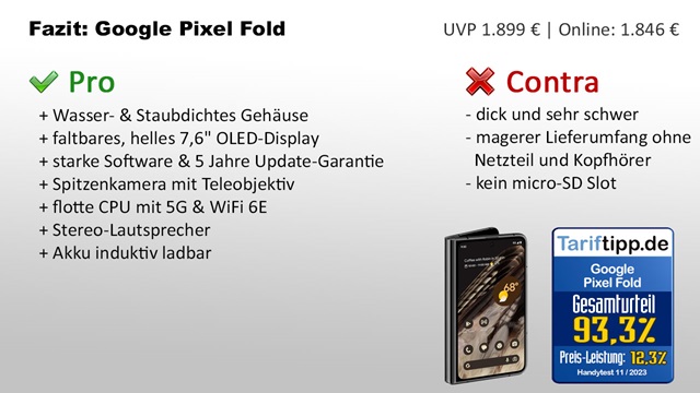 Fazit zum Test des Google Pixel Fold